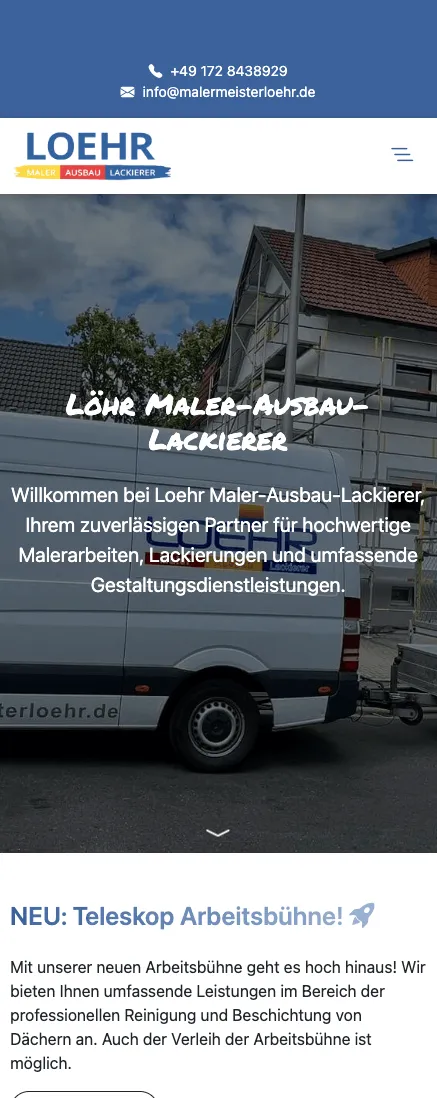 Neue Website von Löhr Maler-Ausbau-Lackierer auf einem Smartphone